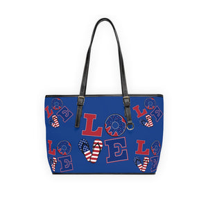 blue love america print tote
