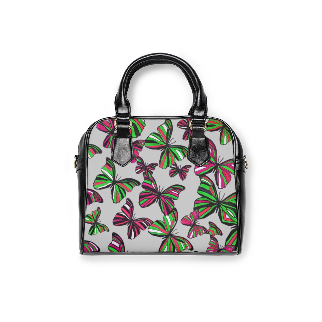 slate grey butterfly print handbag