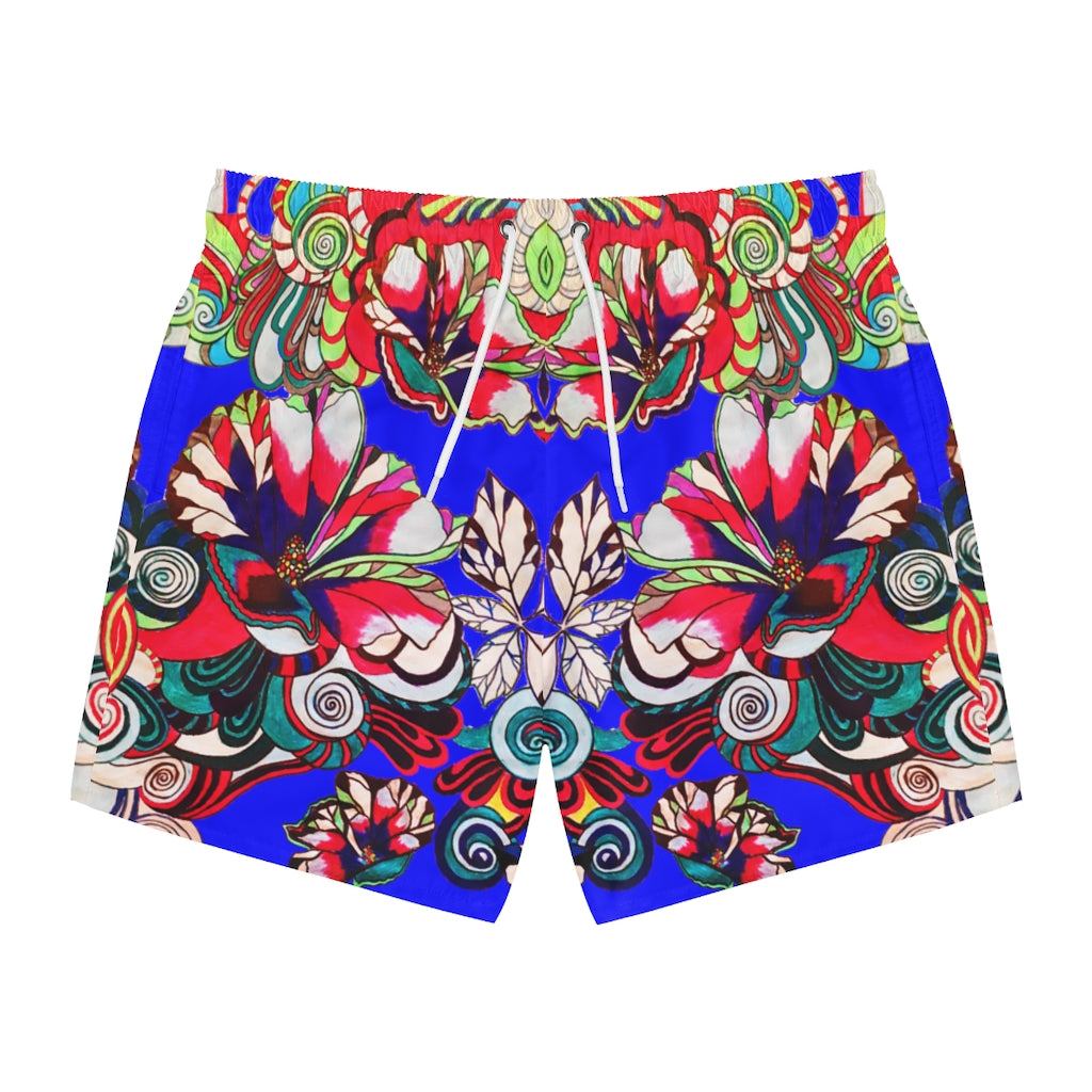Electric Blue Graphic Floral Pop Men's Swimming Trunks