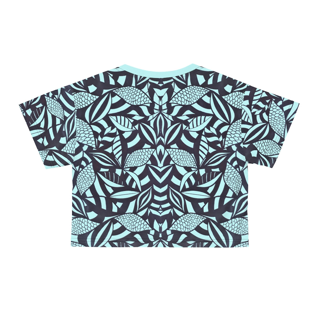 Icy Blue Tropical Minimalist AOP Crop Tee