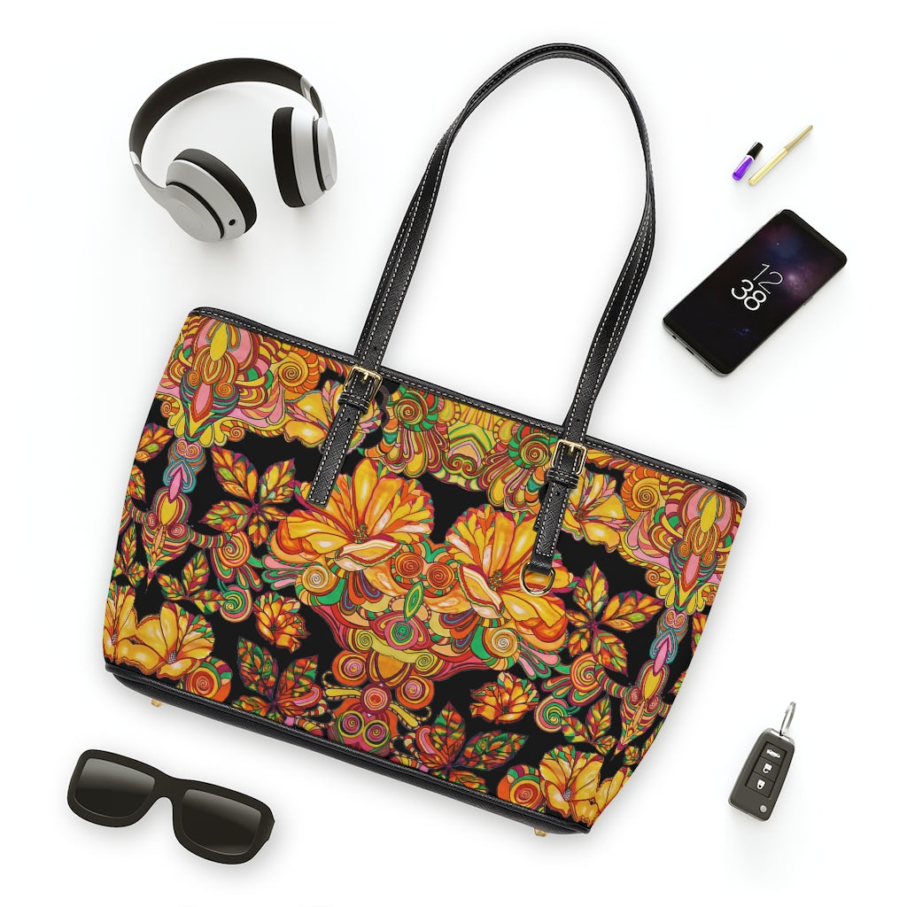 black floral print tote bag