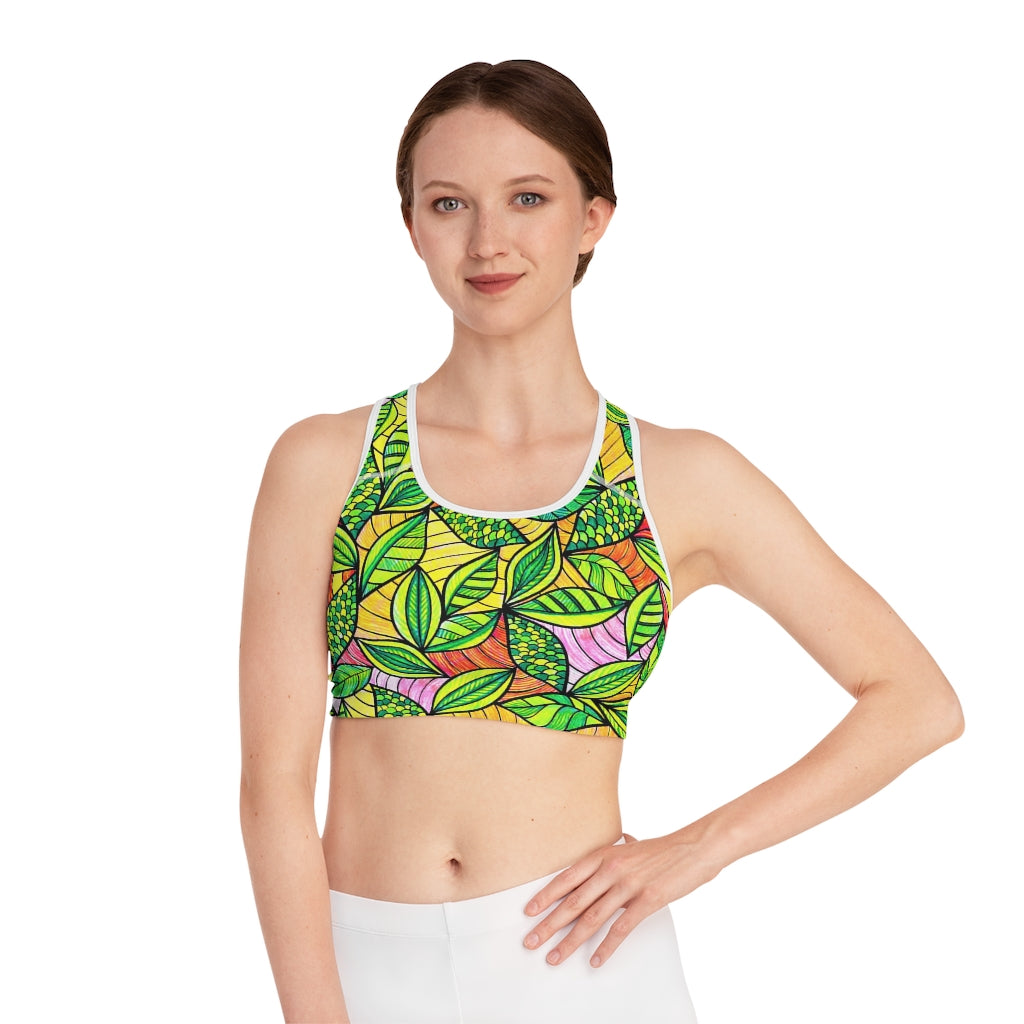 tropical printed sports bra