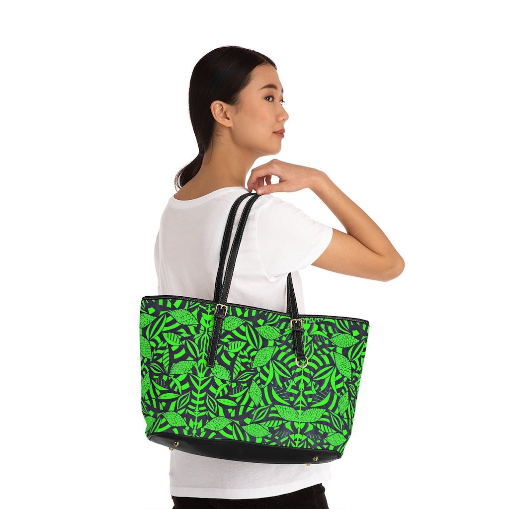 neon green tropical print tote