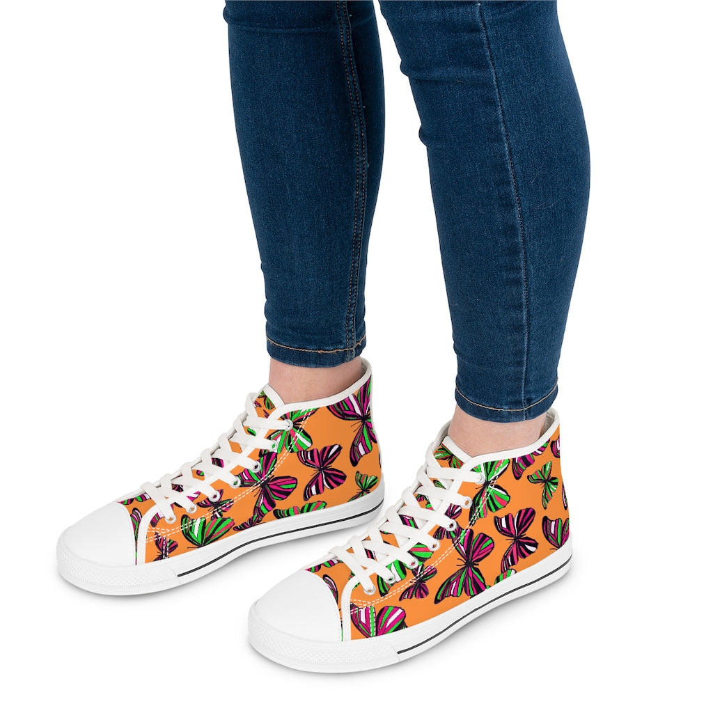 Peach Butterflies Women's High Top Sneakers