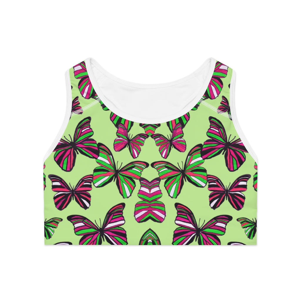 lime butterfly print sports bra