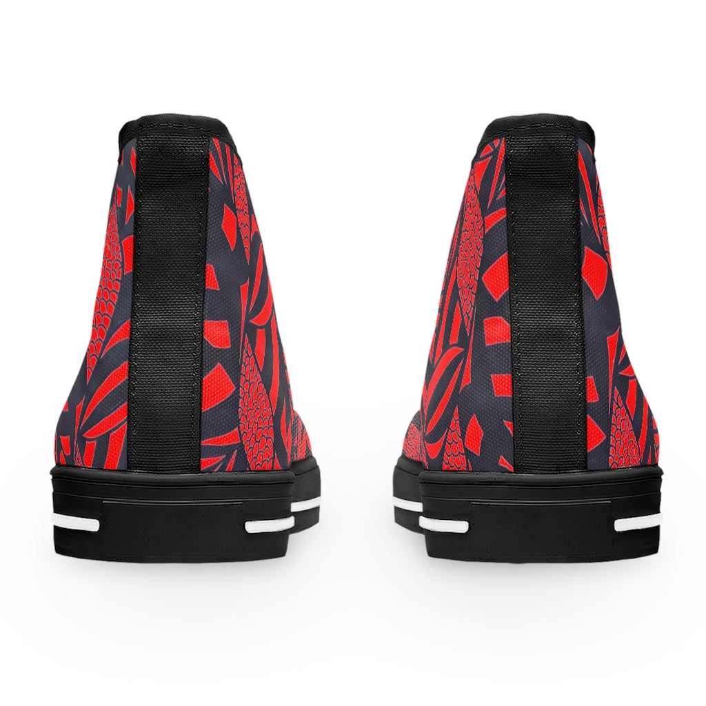 Red Tropical Minimalist Women's High Top Sneakers