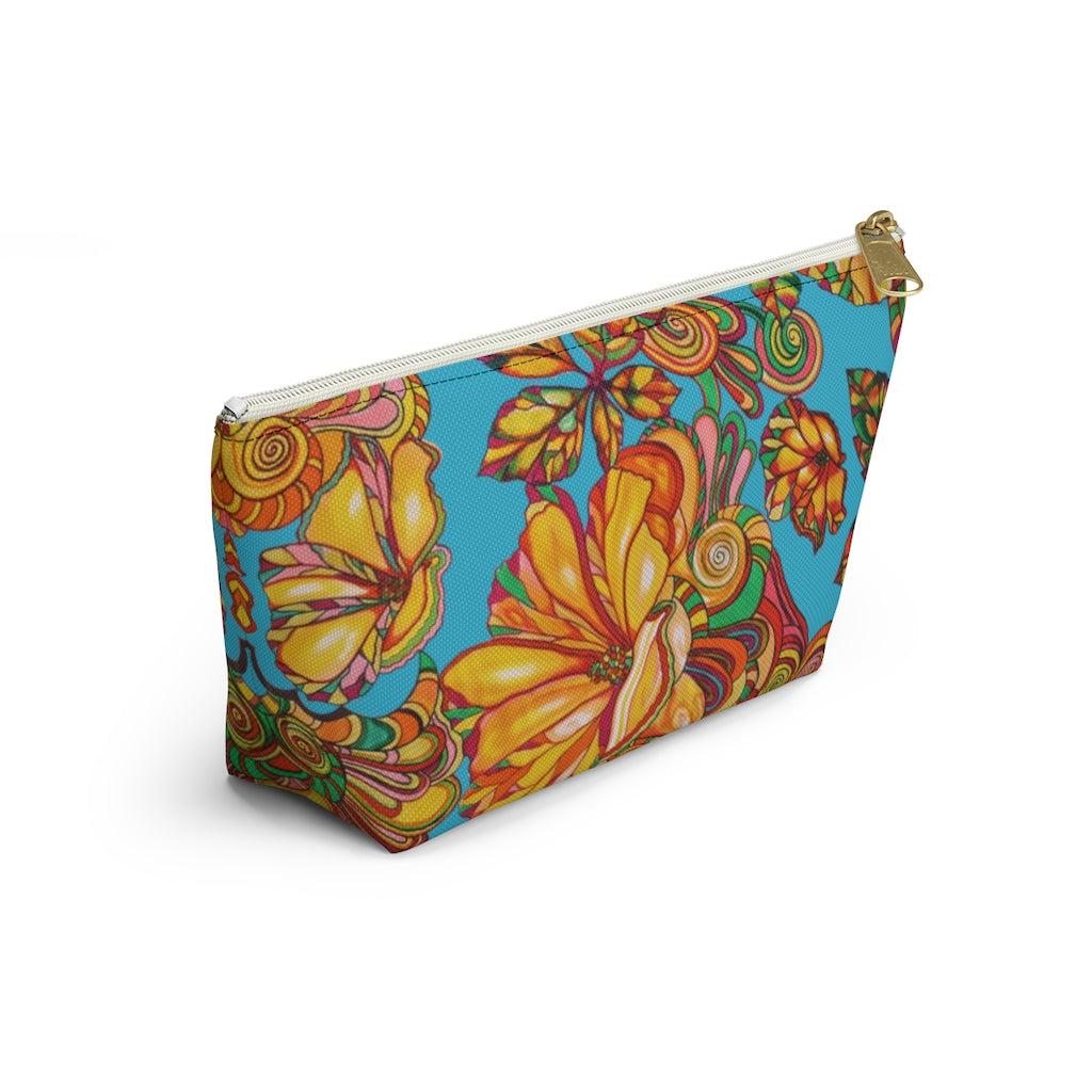 Aqua Artsy Floral Accessory Pouch