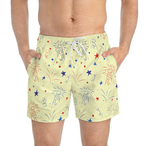 cream 4th of July firecracker print men's swimming trunks