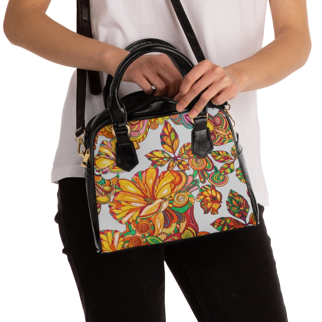 slate grey floral print handbag