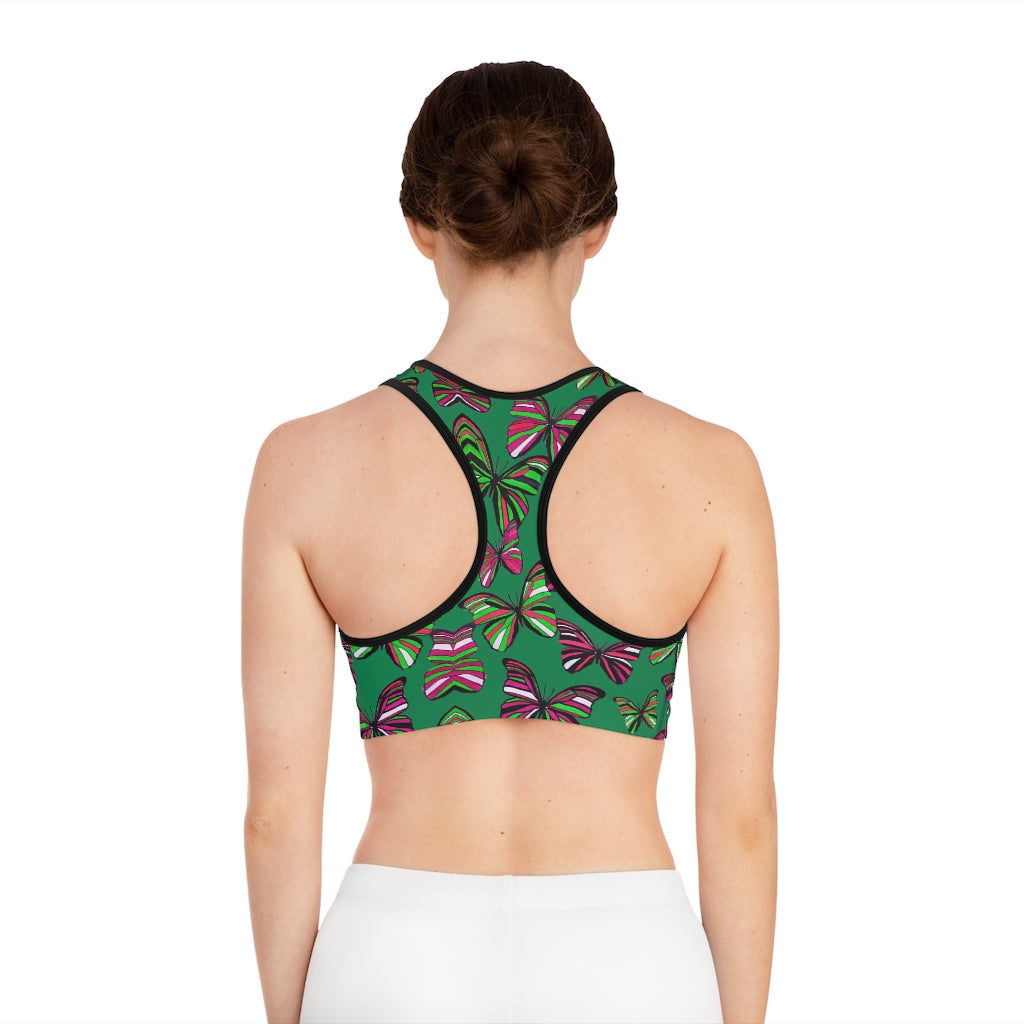 emerald butterfly print sports bra