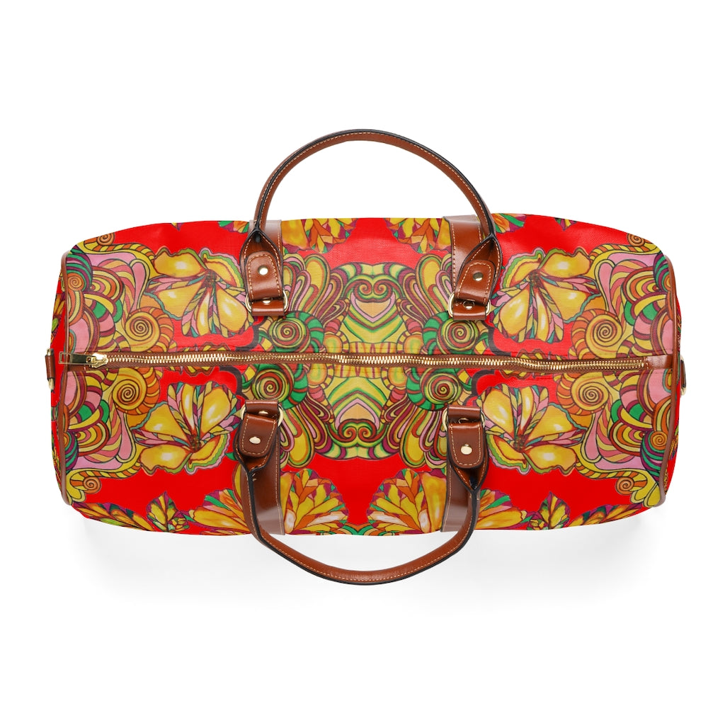 Red Artsy Floral Waterproof AOP Travel Bag