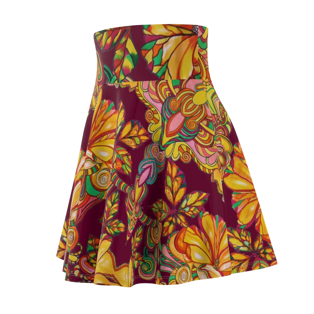 Artsy Floral Marsala Skater Skirt