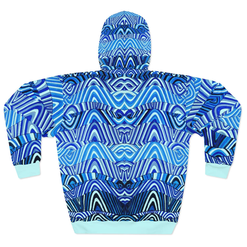 icy blue psychedelic print unisex pullover hoodie