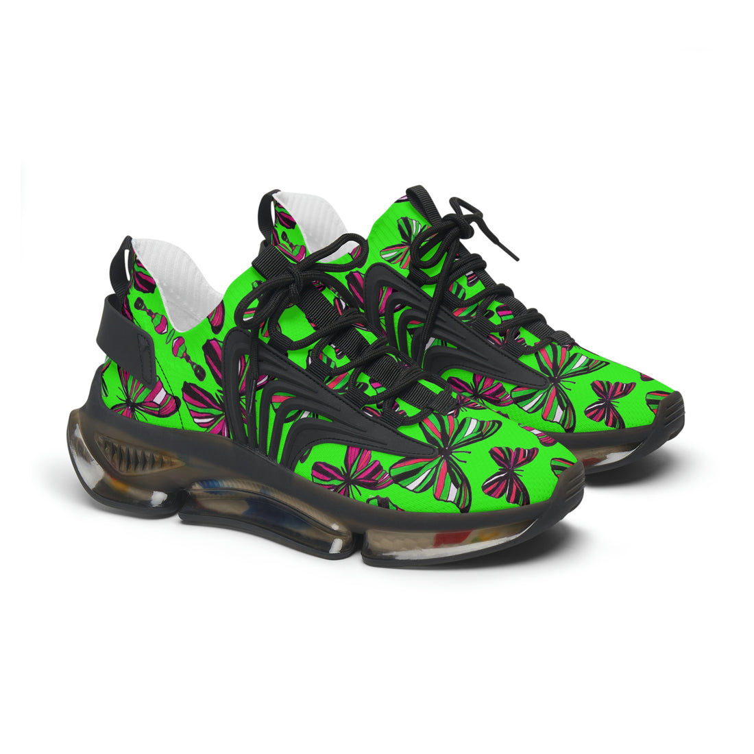 Neon Green Butterfly Printed OTT Women's Mesh Knit Sneakers