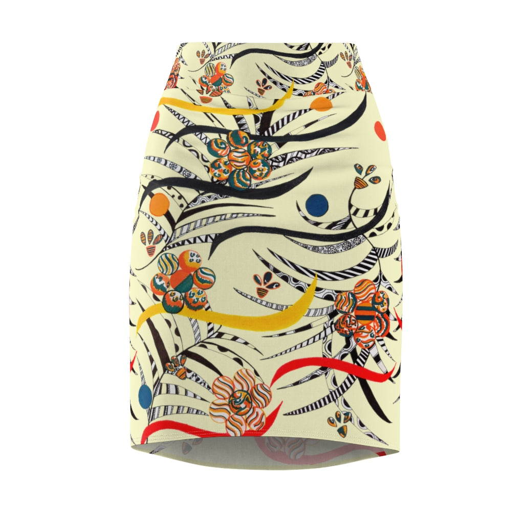 cream animal & floral print pencil skirt 