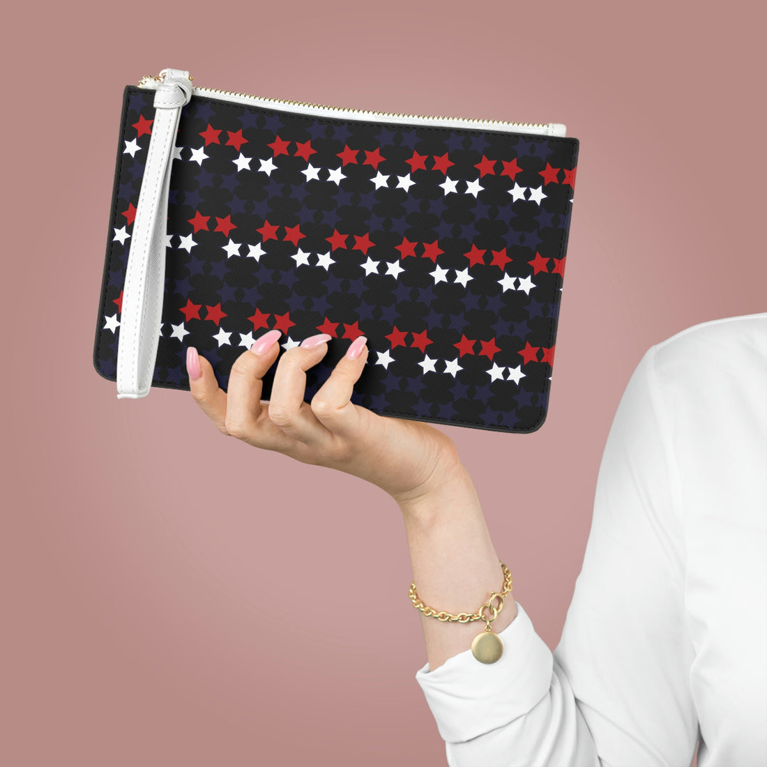 Black Star Print Clutch Bag