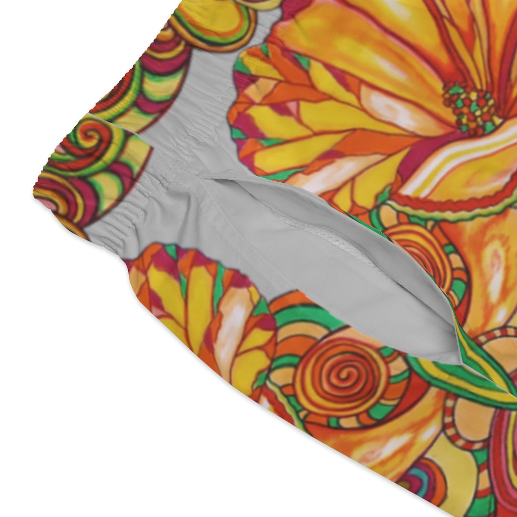 Artsy Floral Men's Slate Swimming Trunks