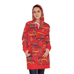 red animal & floral print hoodie dress 