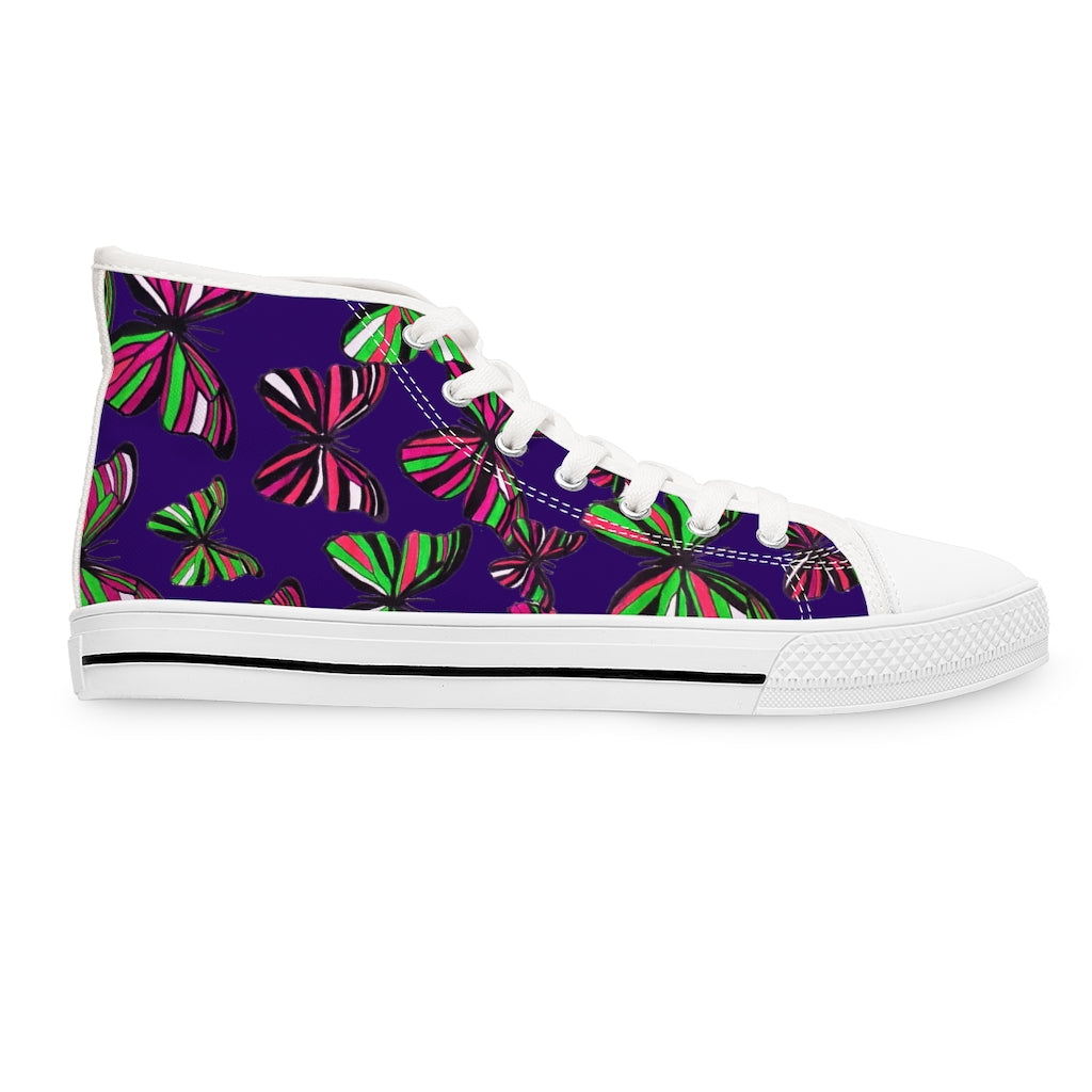violet butterfly print women's hightop canvas sneakers 
