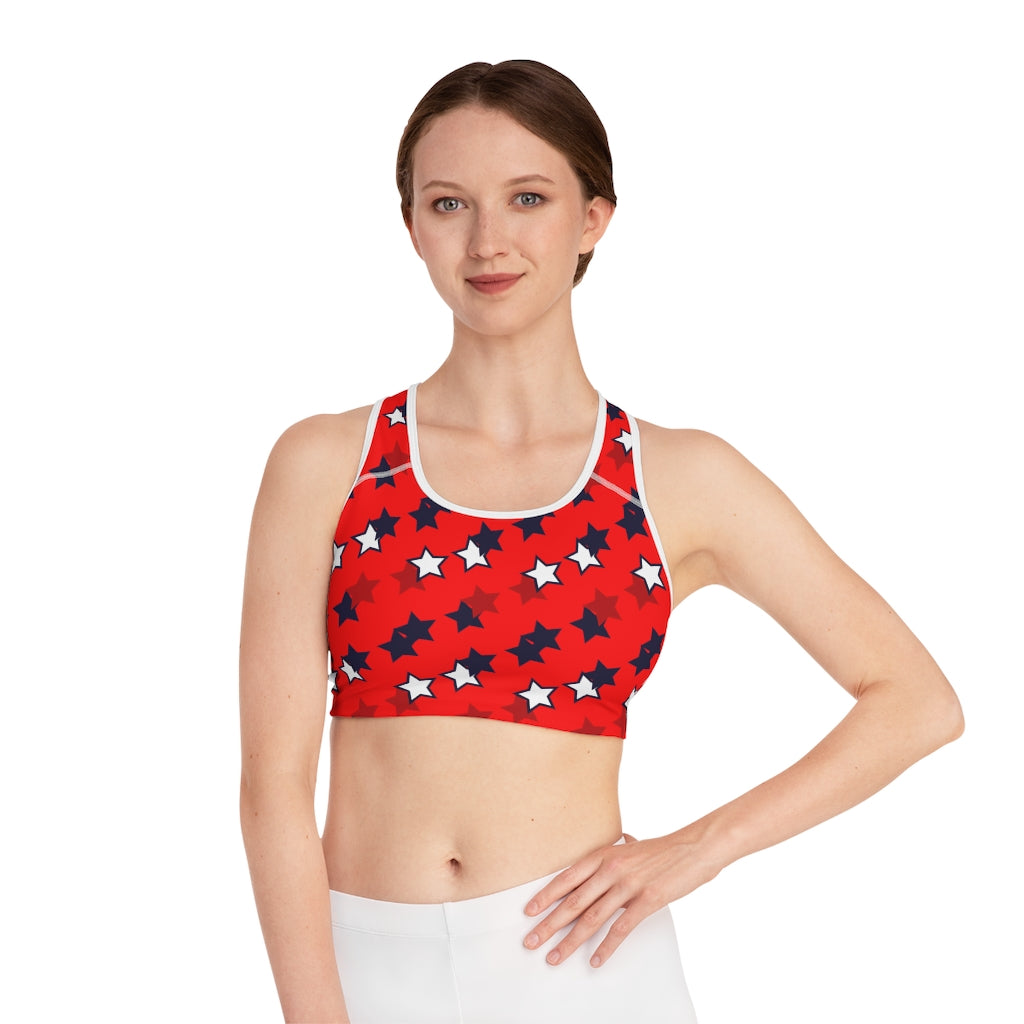 red star print sports bra