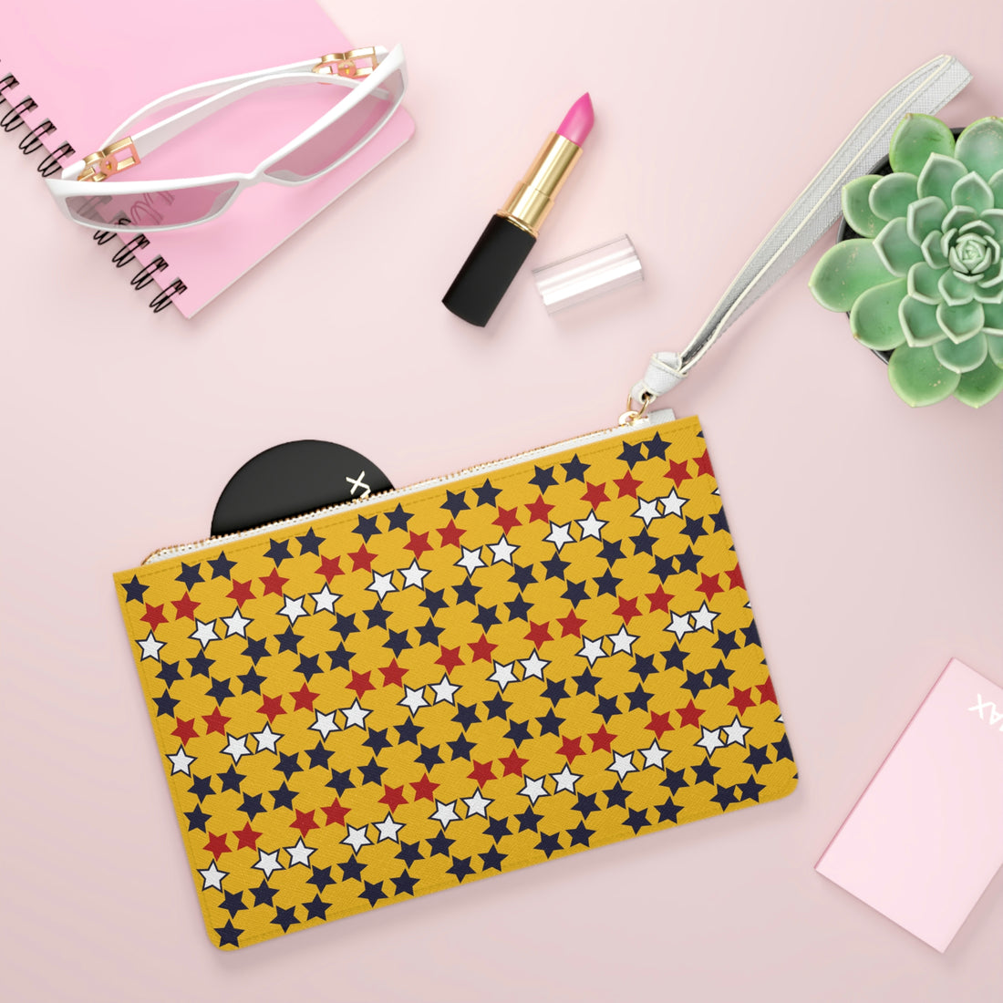 Yellow Star Print Clutch Bag