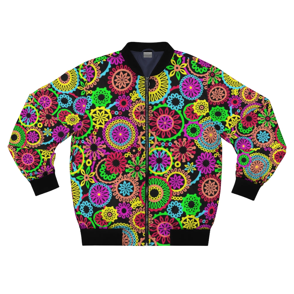 black psychedelic men's wear bomber jacket