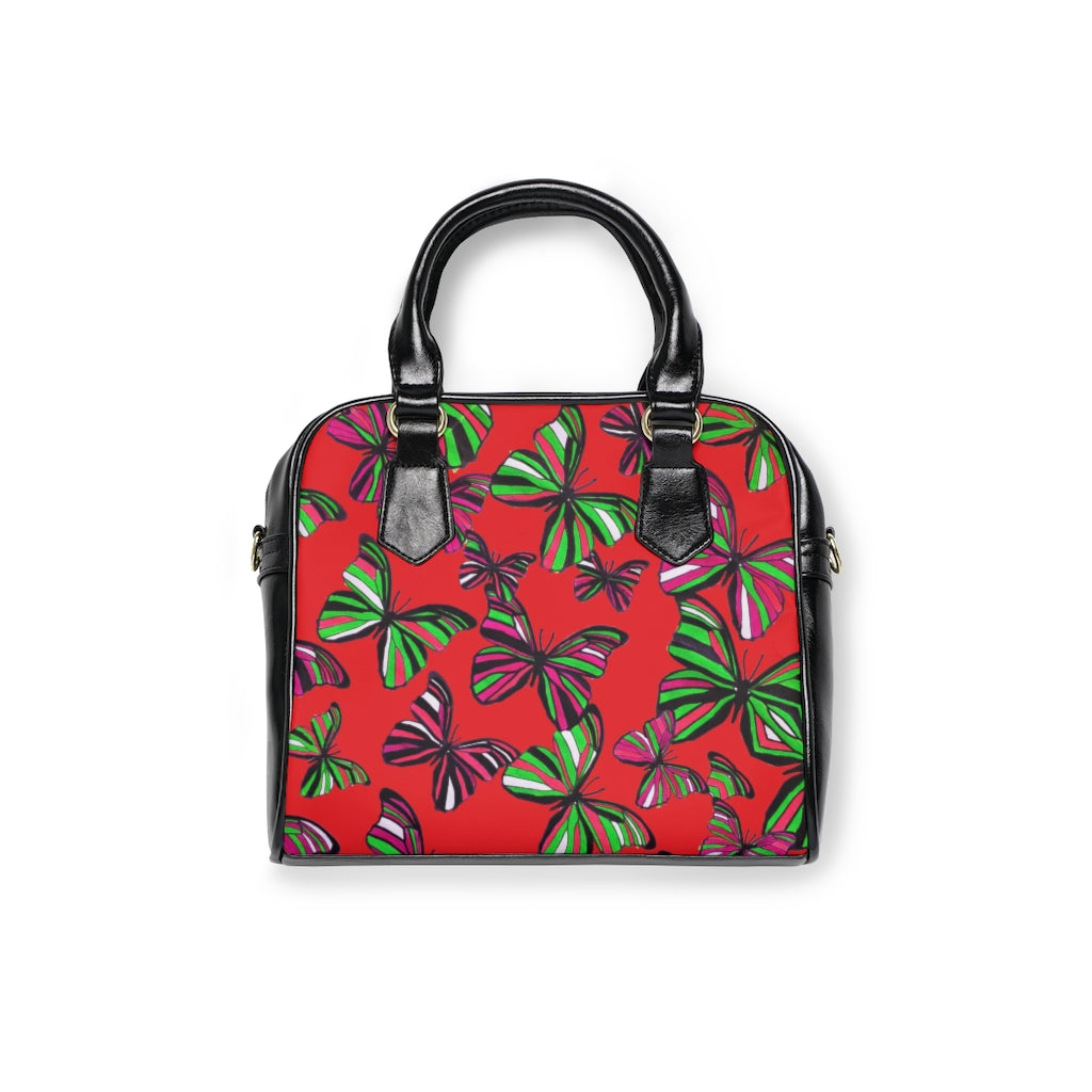 red butterfly print handbag