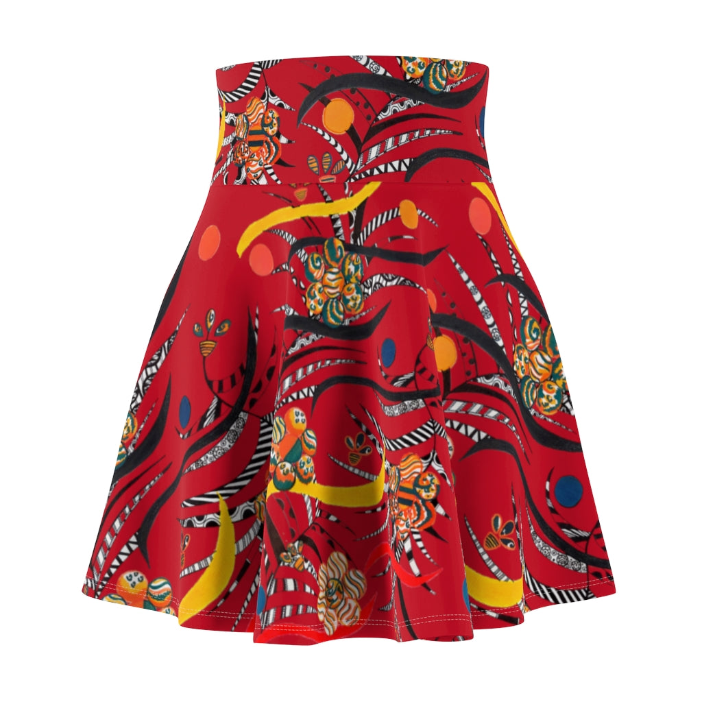 Deep Red Grey Wilderness Skater Skirt