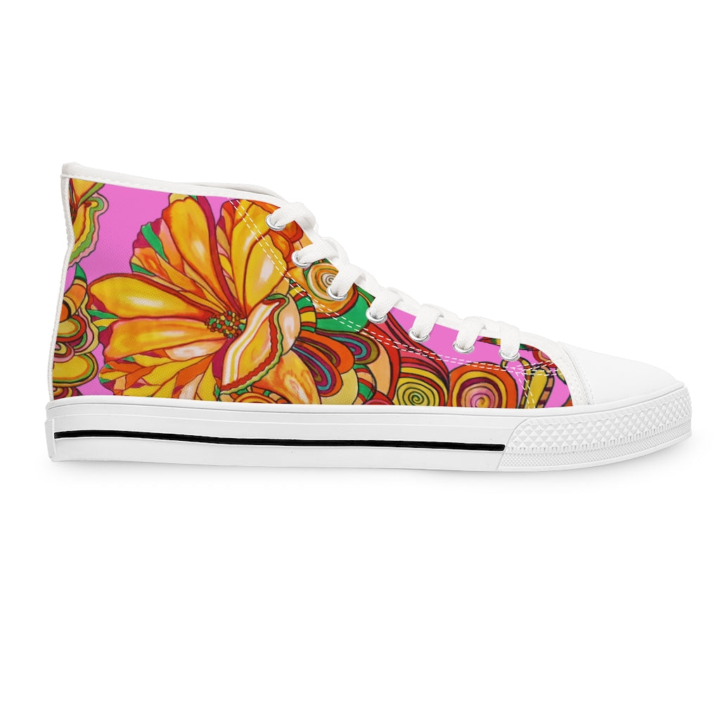 rose floral print canvas high top sneakers for women