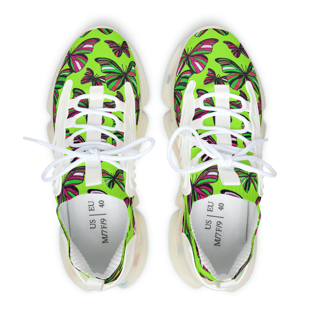 lime green butterfly print women's mesh knit sneakers