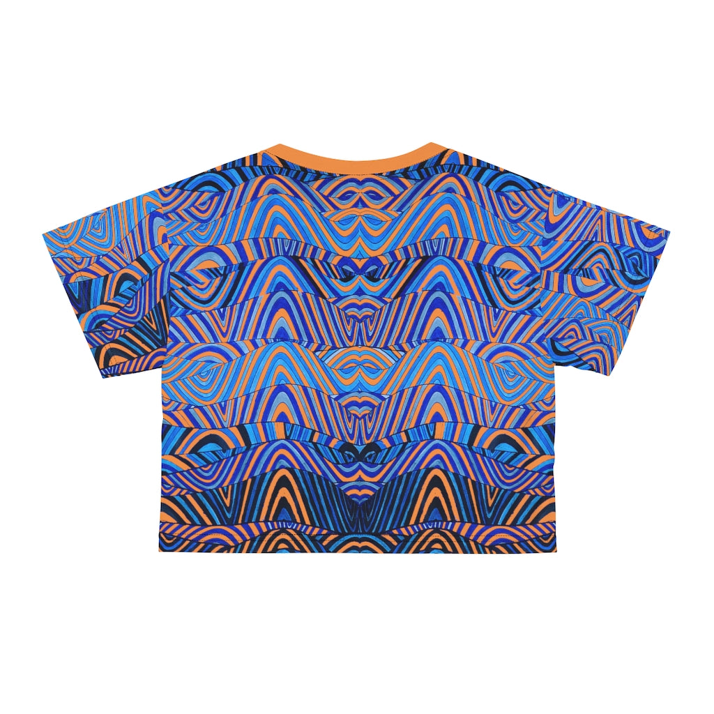 peach psychedelic print crop t-shirt