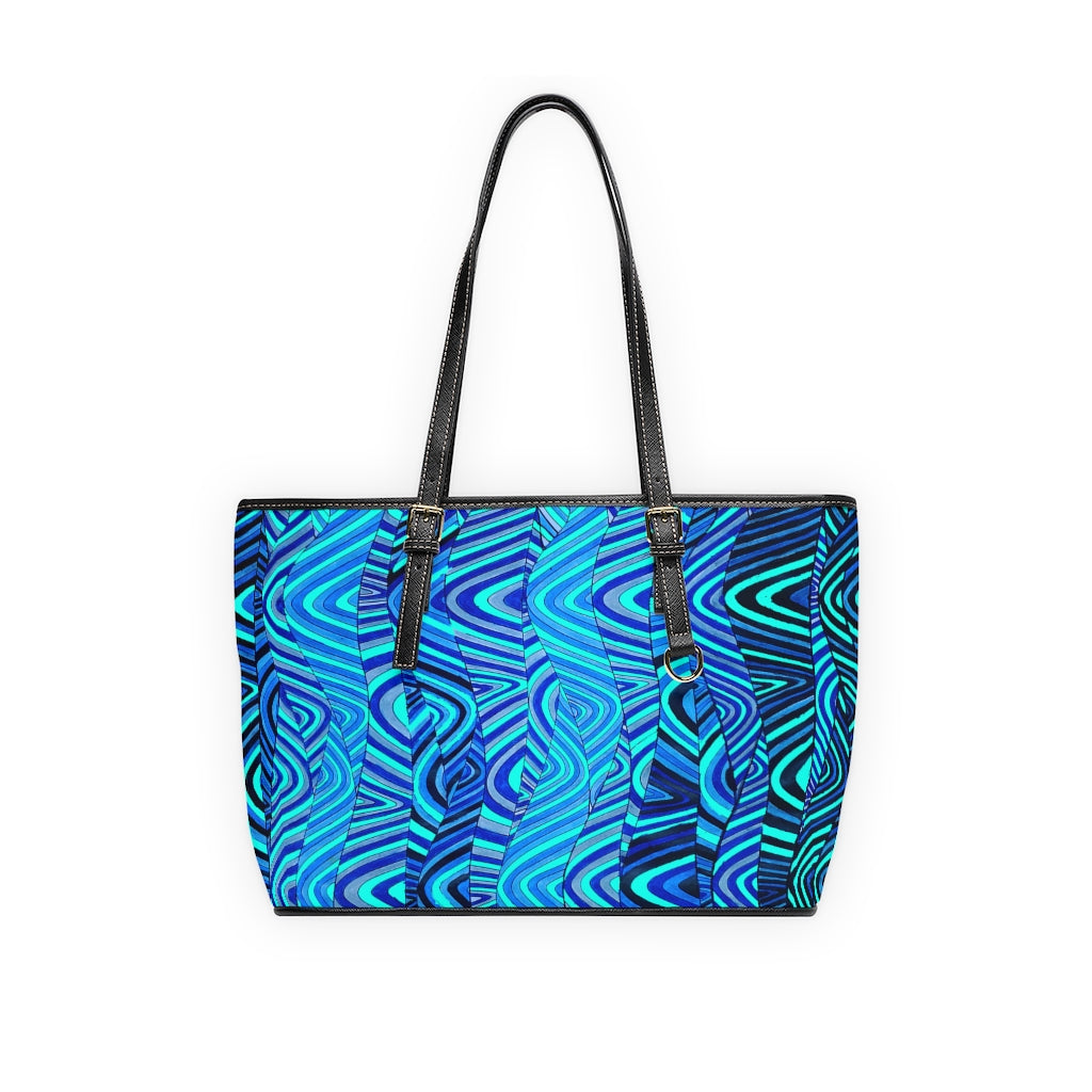 cyan psychedelic print tote bag