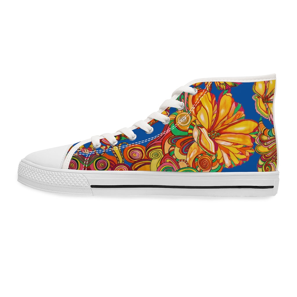 Royal Blue Artsy Floral Women's High Top Sneakers