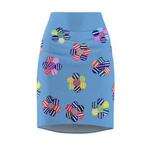 sky striped floral print pencil skirt