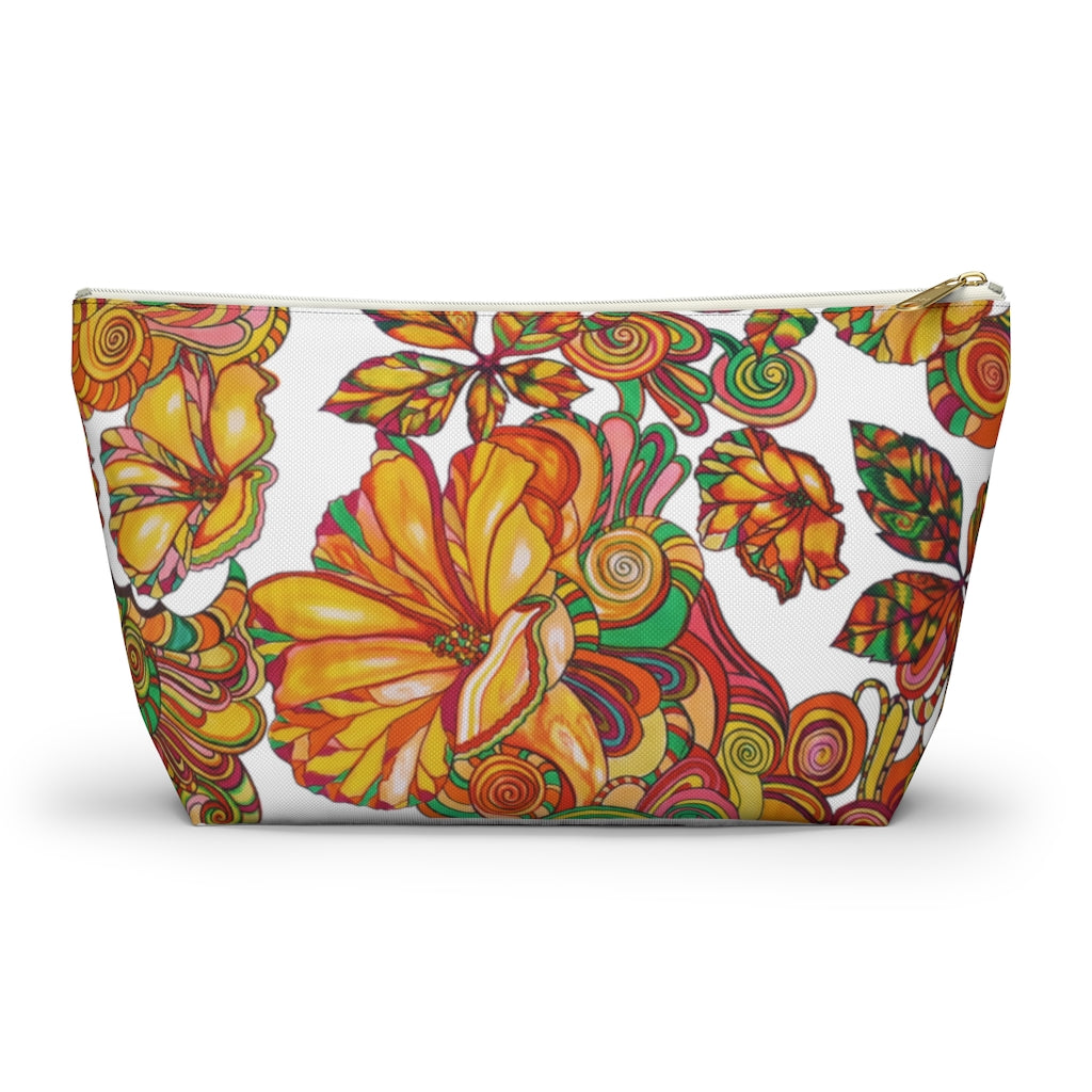 White Artsy Floral Accessory Pouch