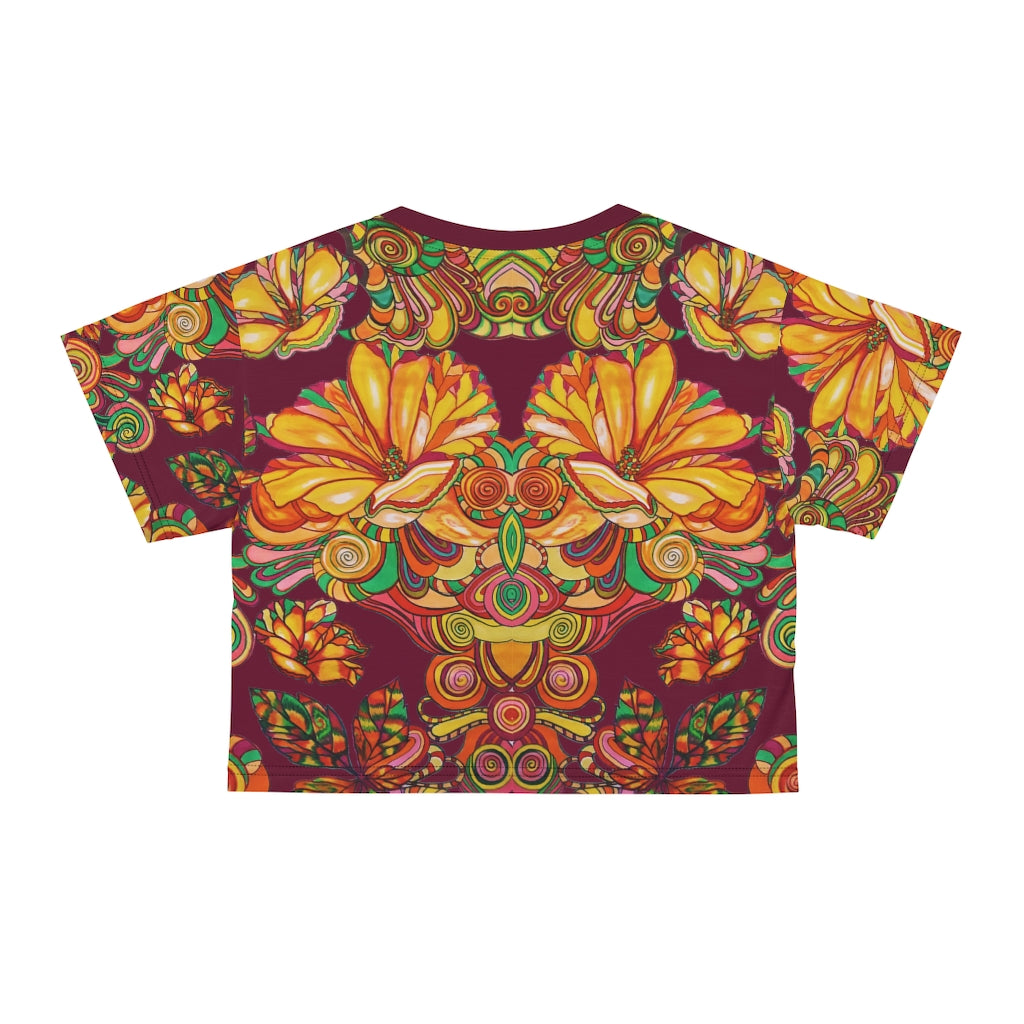 Marsala Artsy Floral AOP Crop Tee