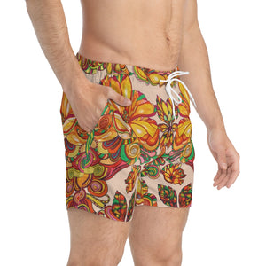 Artsy Floral Men's Nude Swimming Trunks