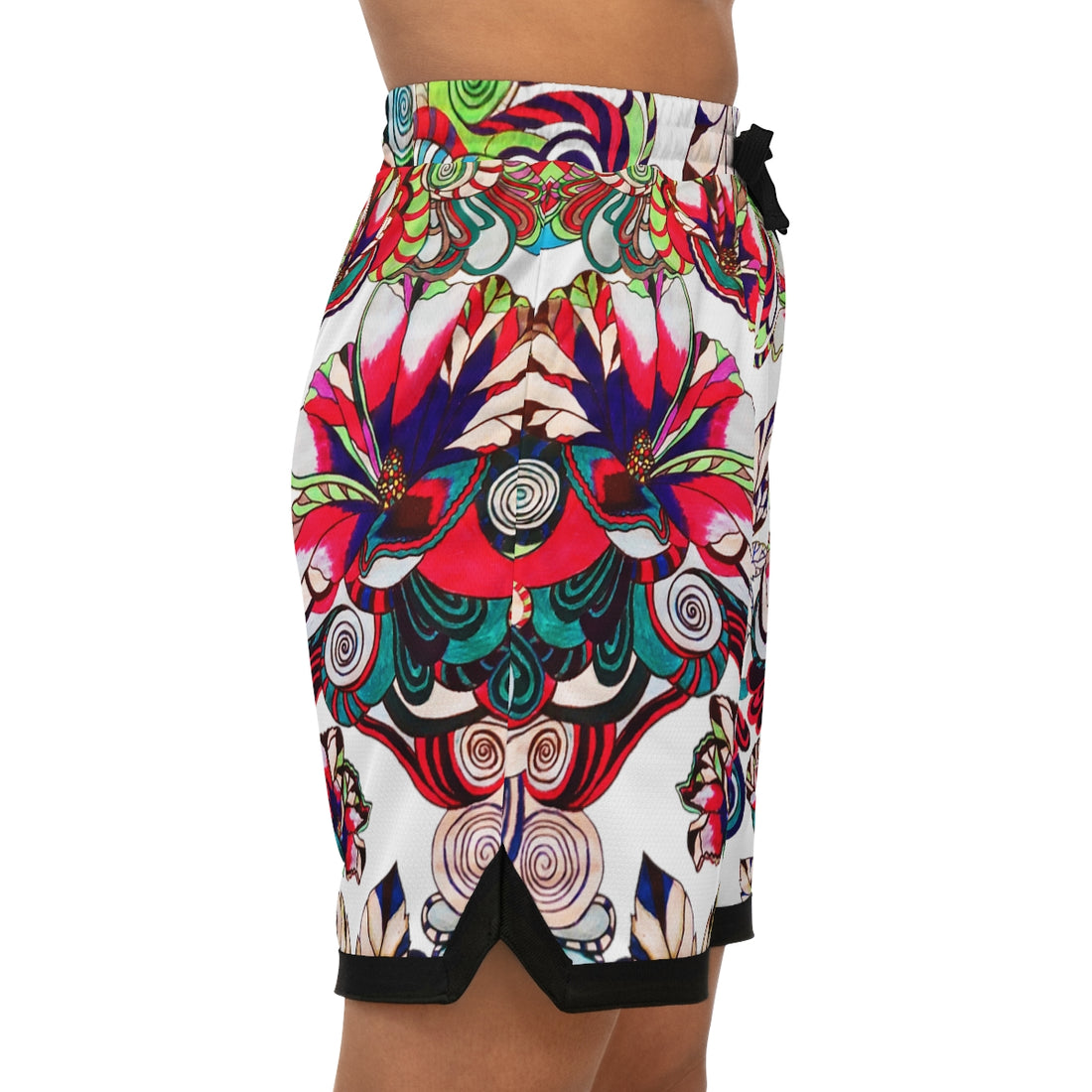 White Graphic Floral Basketball Rib Shorts (AOP)