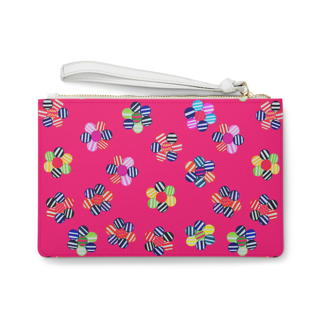 hot pink geometric striped florals print clutch bag