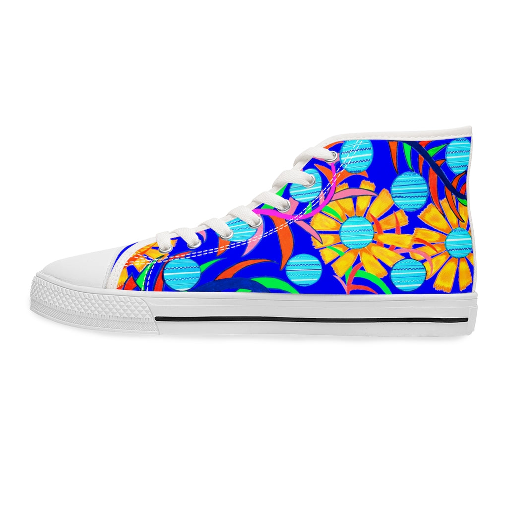 Electric Blue Sunflower Women's High Top Sneakers