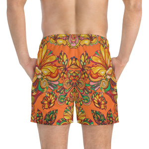 Floral Men's Orange Swimming Trunks