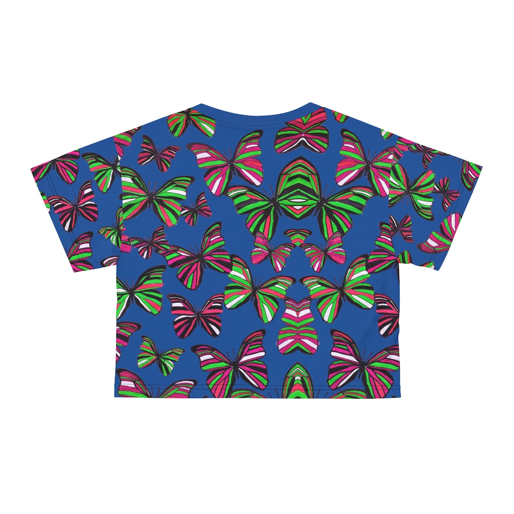 Blue Butterfly AOP Crop Tee