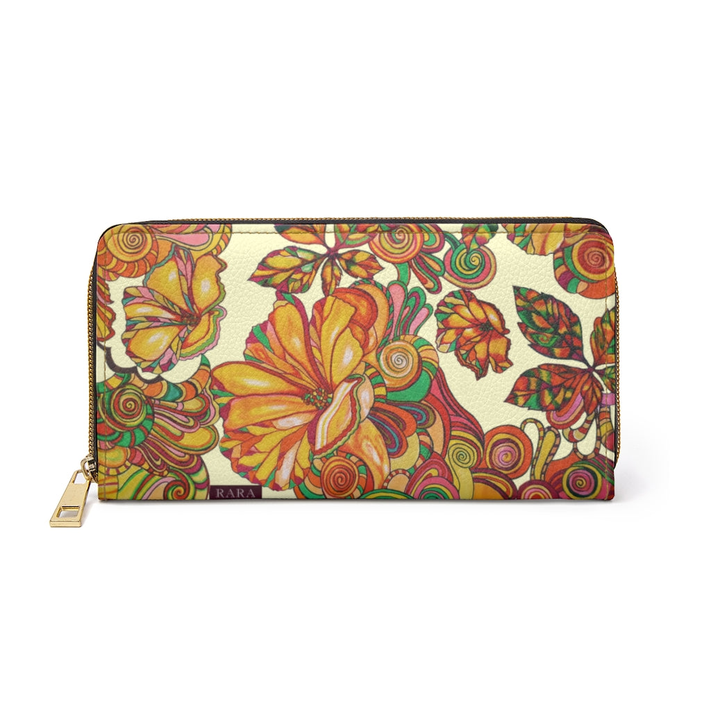 cream graphic floral pop wallet