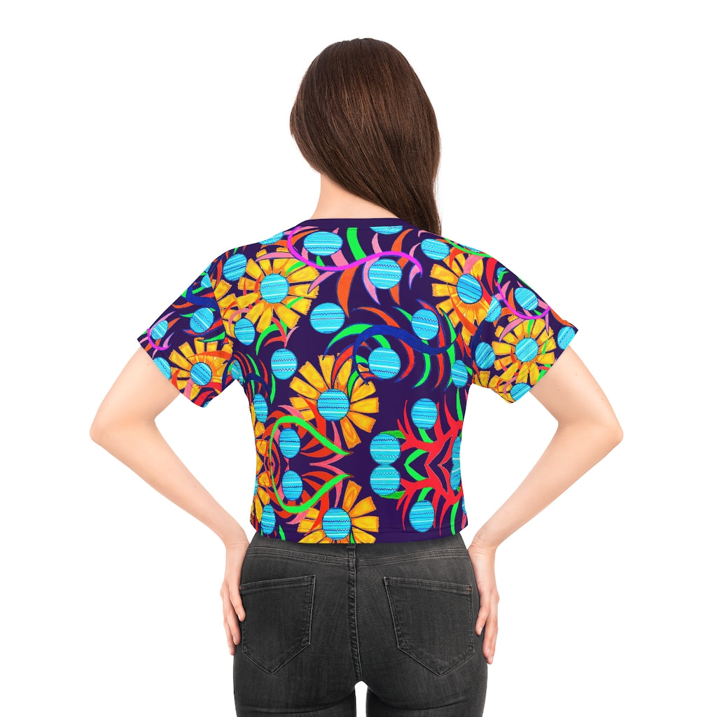 Violet Sunflower AOP Crop Tee