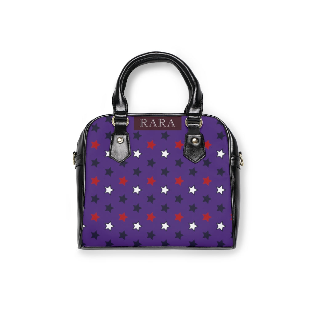 purple star print handbag