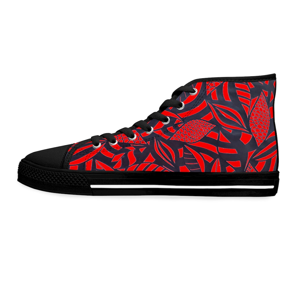 Red Tropical Minimalist Women's High Top Sneakers