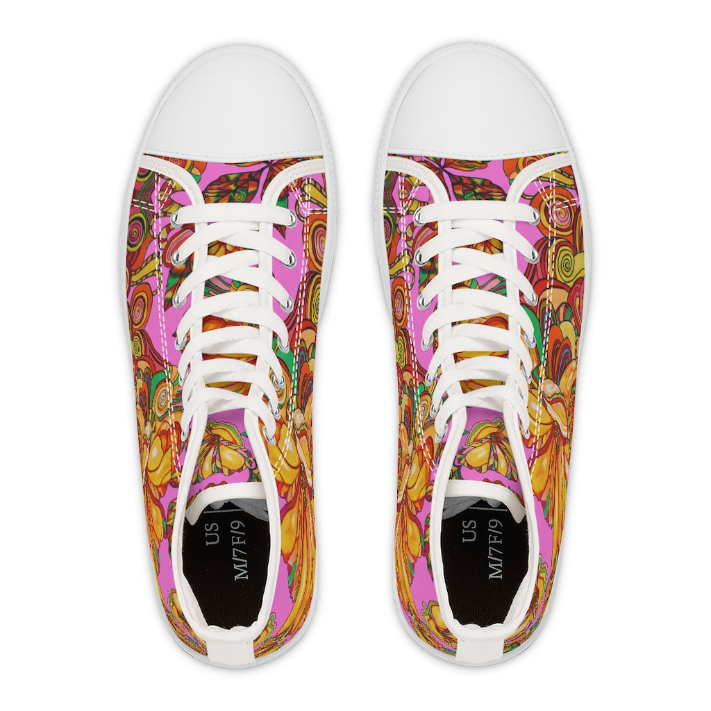 rose floral print canvas high top sneakers for women