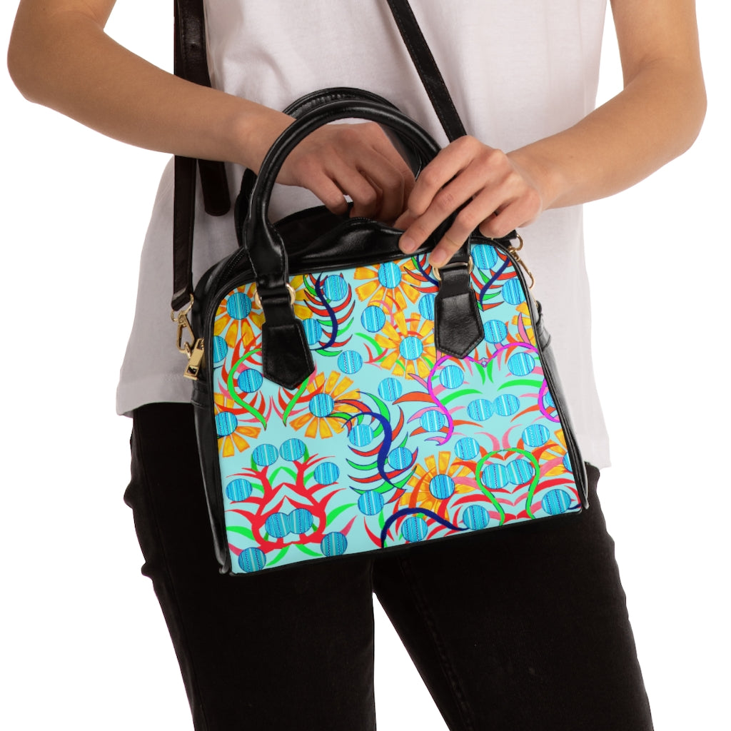 icy blue sunflower handbag