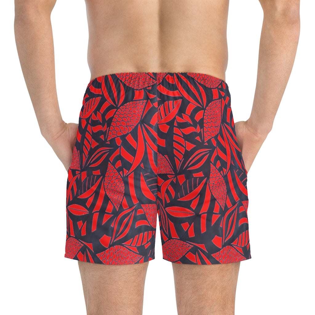 Red Tropical Minimalist Swimming Trunks