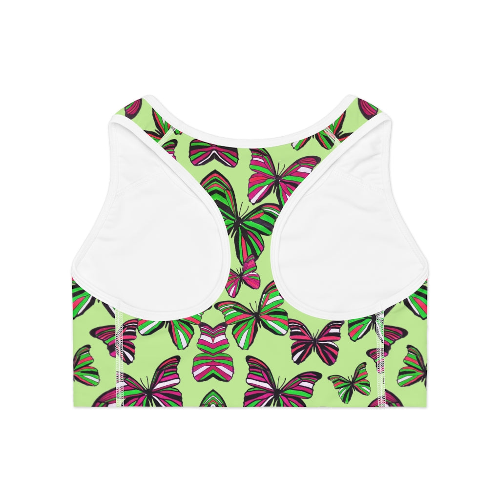 lime butterfly print sports bra